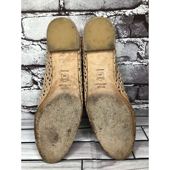 Stuart Weitzman Pink Nude Leather Laser Cut Cap Toe Ballet Flats Women’s 6.5M US - Picture 16 of 16